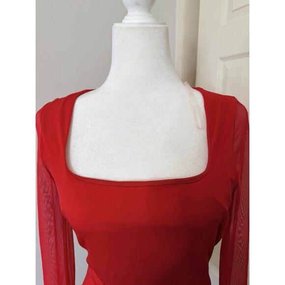Windsor Women’s Square Neck Long Sleeve Red Bodysuit Size M - Picture 3 of 10